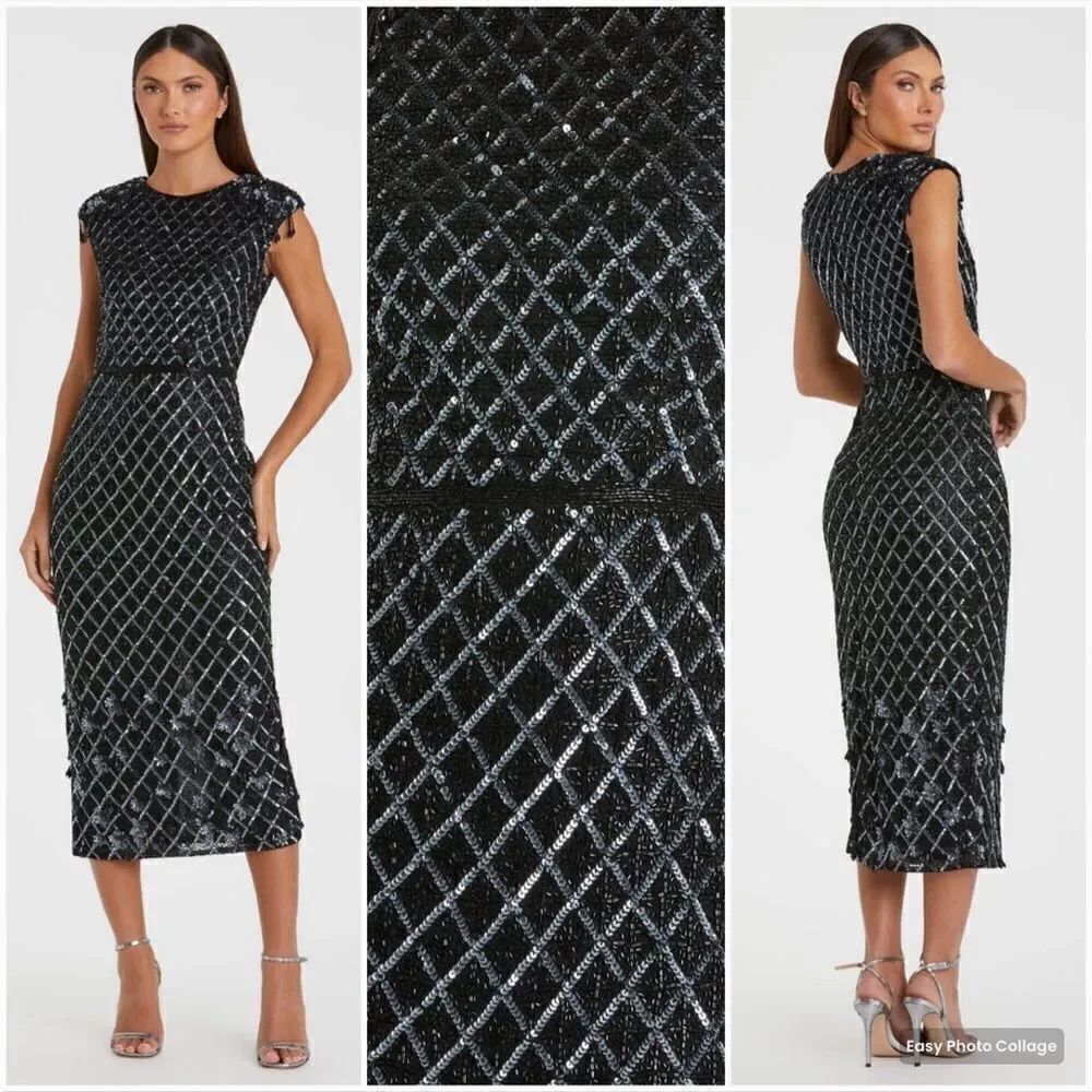 Mac Duggal 5776 Womens HIGH NECK DRESS W/ CRYSTAL FRINGE DETAIL